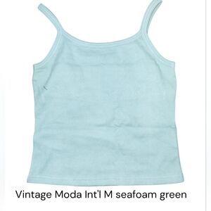 Vtg 90s Moda Int'l Tank M Seafoam Green Ribbed Cotton Mint